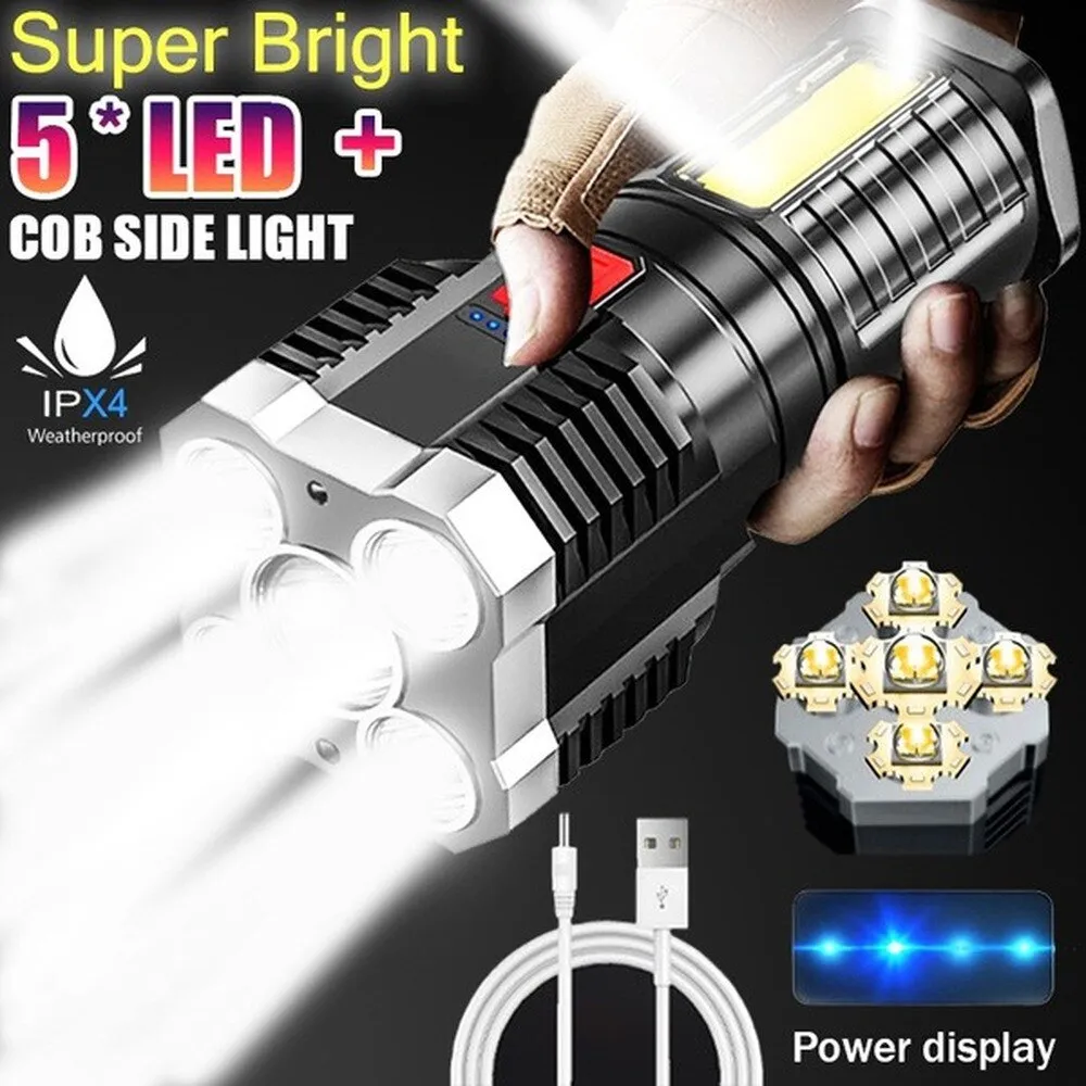100000lumens Five Nuclear Anti-explosion Powerful Flashlight Nitecore Lantern High Power Led Torch Rechargeable Lamp with COB Side Light