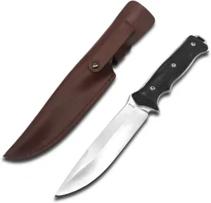12" Fixed Blade Knife with Leather Sheath G10 Tactical Hunting Knives