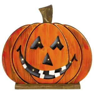 13" LED Lighted Jack-O-Lantern Wooden Halloween Decoration