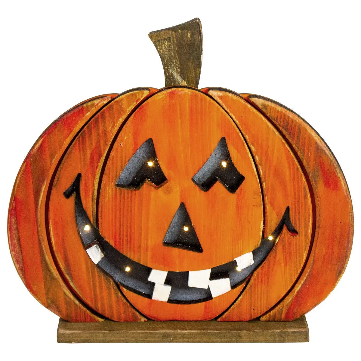 13" LED Lighted Jack-O-Lantern Wooden Halloween Decoration