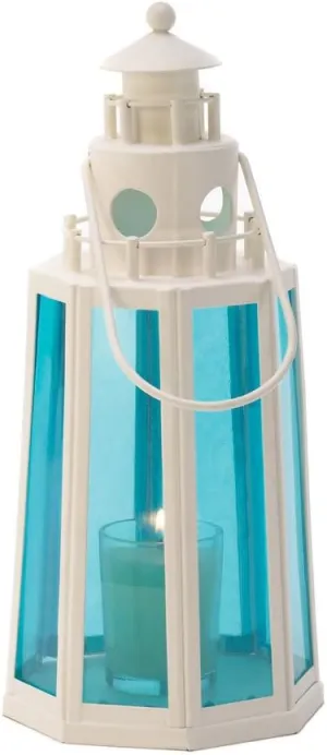 15217 10 Inch Ocean Lighthouse Candle Lamp, No Size, Blue,White