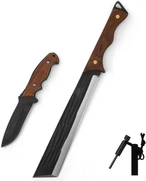 16.7" Machete, 9.3" Fixed Blade Knife, 3Cr13 Stainless Steel Full Tang with Nylon Sheath, Machete for Cutting Trees Heavy Duty, Great for Clearing Brush, Survival, Camping and Outdoor