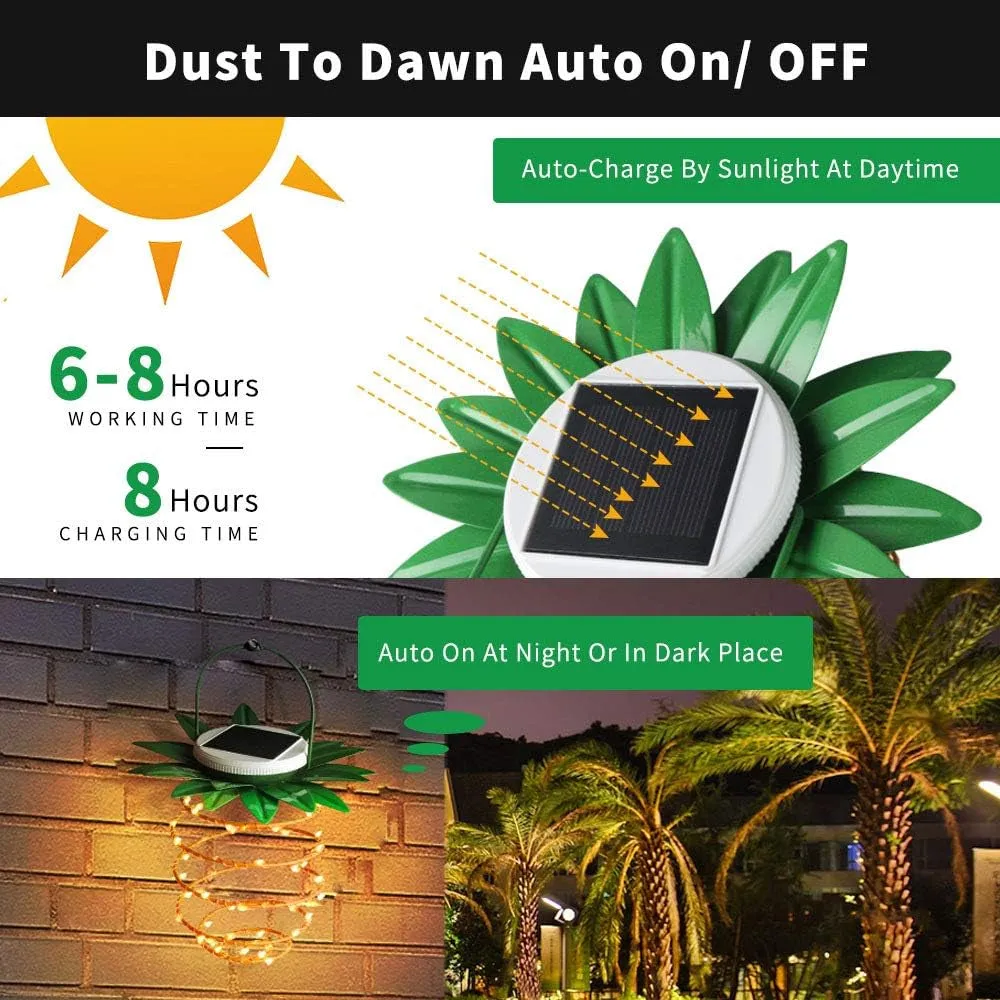 2 Pack 60LEDS Pineapple Solar Lights Outdoor Solar Lights Hanging Solar Lantern with Handle, Solar Powered Garden Outdoor Decorative Pineapple Lights for Patio Yard Porch Path (Warm White)