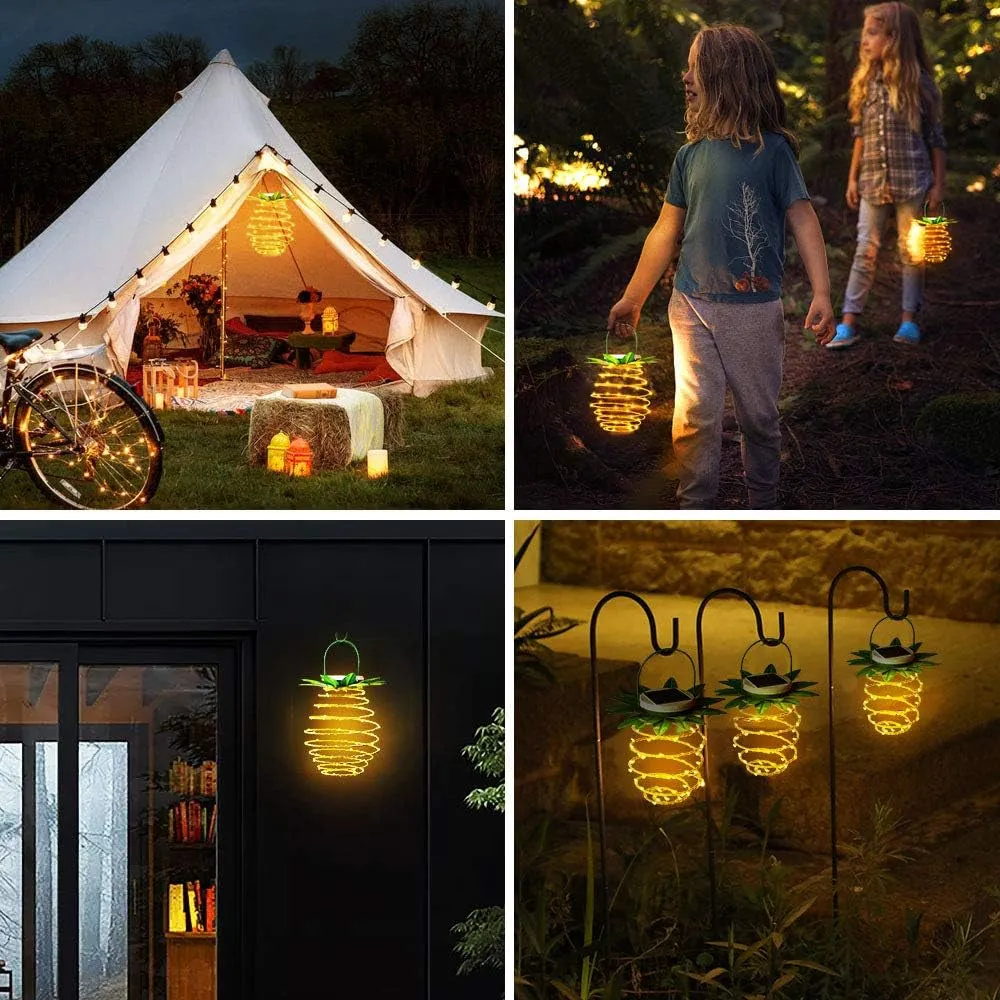 2 Pack 60LEDS Pineapple Solar Lights Outdoor Solar Lights Hanging Solar Lantern with Handle, Solar Powered Garden Outdoor Decorative Pineapple Lights for Patio Yard Porch Path (Warm White)