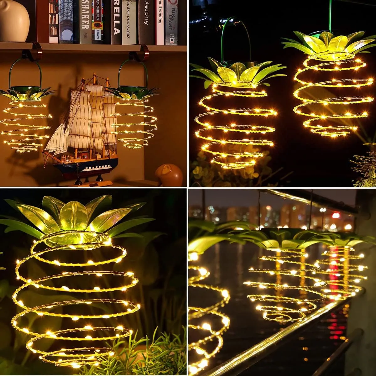 2 Pack 60LEDS Pineapple Solar Lights Outdoor Solar Lights Hanging Solar Lantern with Handle, Solar Powered Garden Outdoor Decorative Pineapple Lights for Patio Yard Porch Path (Warm White)