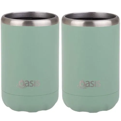 2 x Oasis Double Wall Vacuum Insulated Cooler For Can/Bottle 375ml - Sea Green
