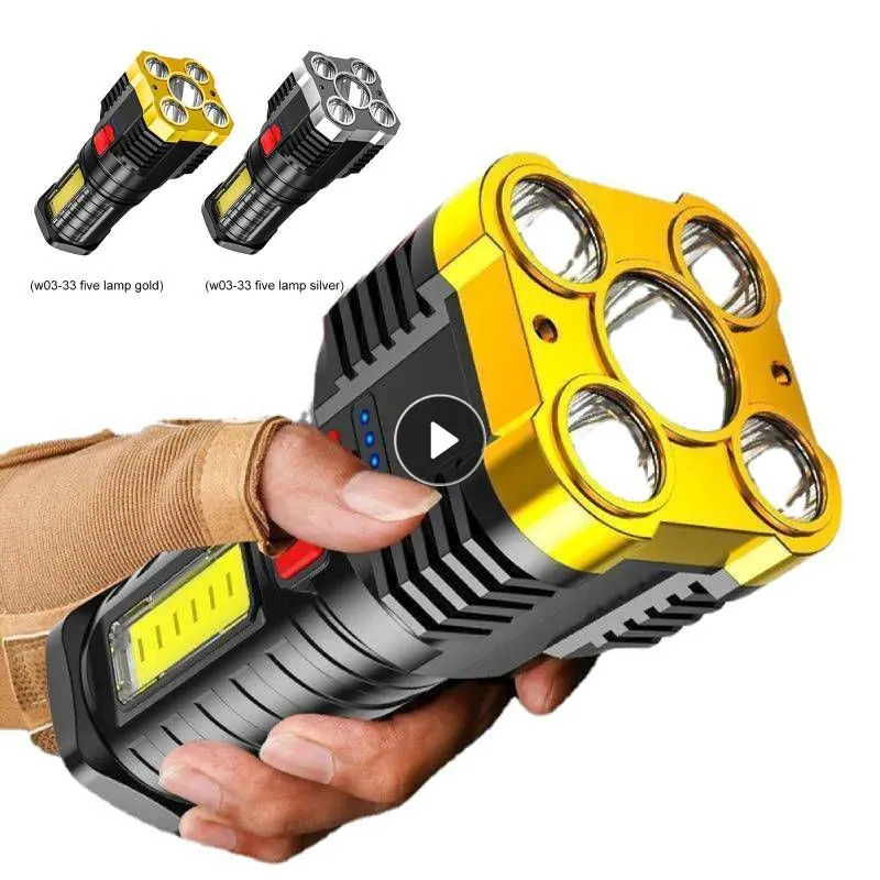200W Five Nuclear Anti-explosion Powerful Flashlight Nitecore Lantern High Power Led Torch Rechargeable Lamp with COB Side Light