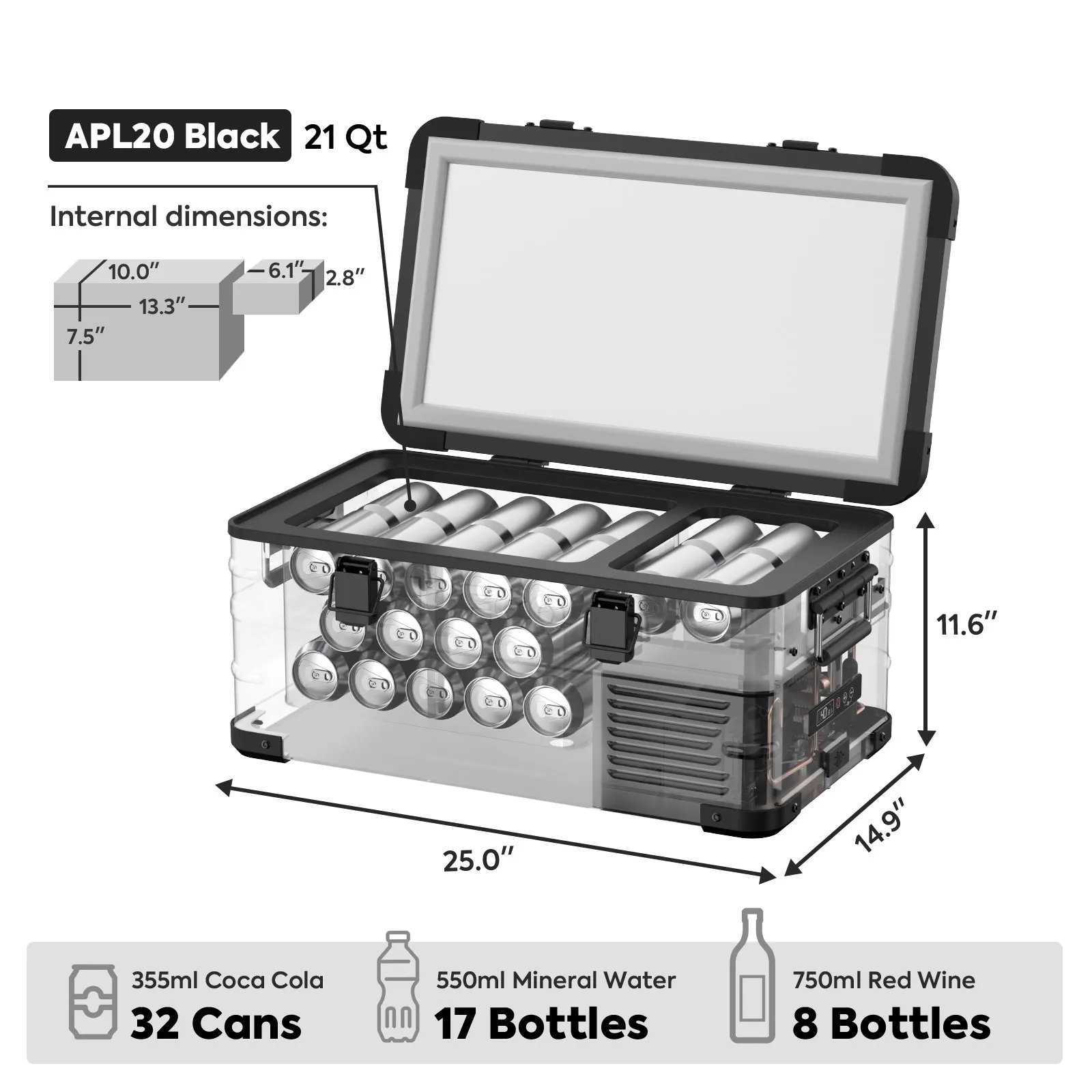 21QT APL20 Black Aluminum Freezer With PB1000 Power Station | ICECO