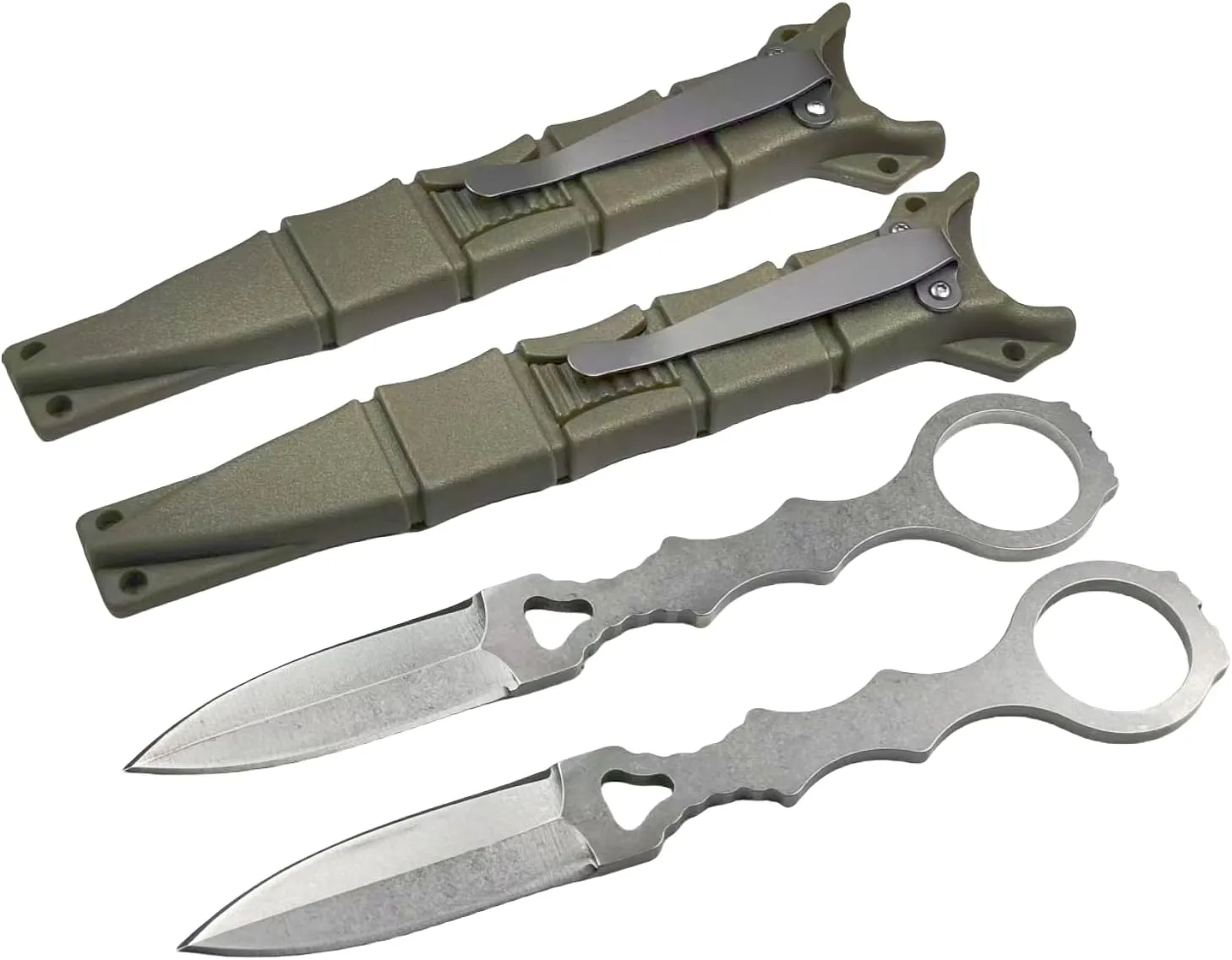2Pcs 6.7" Tactical Fixed Blade Knife with Sheath,EDC Knife Spear Point Serrated Edge Blade Stonewash with Pocket Cip For Camping Hunting Hiking Fishing1