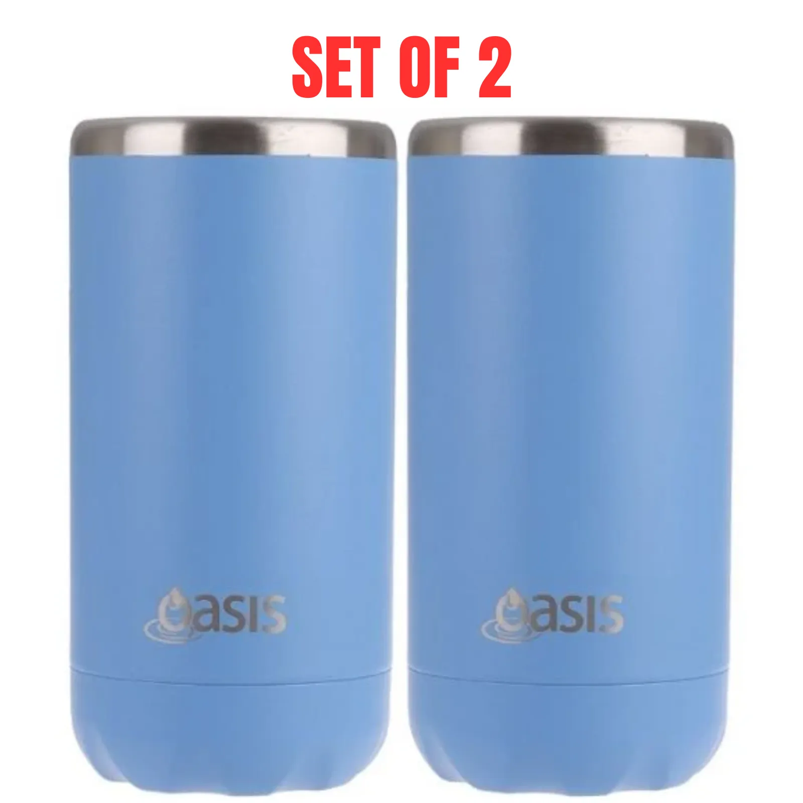 2x Oasis Double Wall Vacuum Insulated Cooler For Can/Bottle 330ml - Calypso Blue