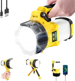 3-in-1 Rechargeable Spotlight, 6 Modes Rechargeable Handheld LED Spotlight Flashlight, Portable Power Camping Light, IP65 Waterproof Suitable for Emergency Hiking and Work