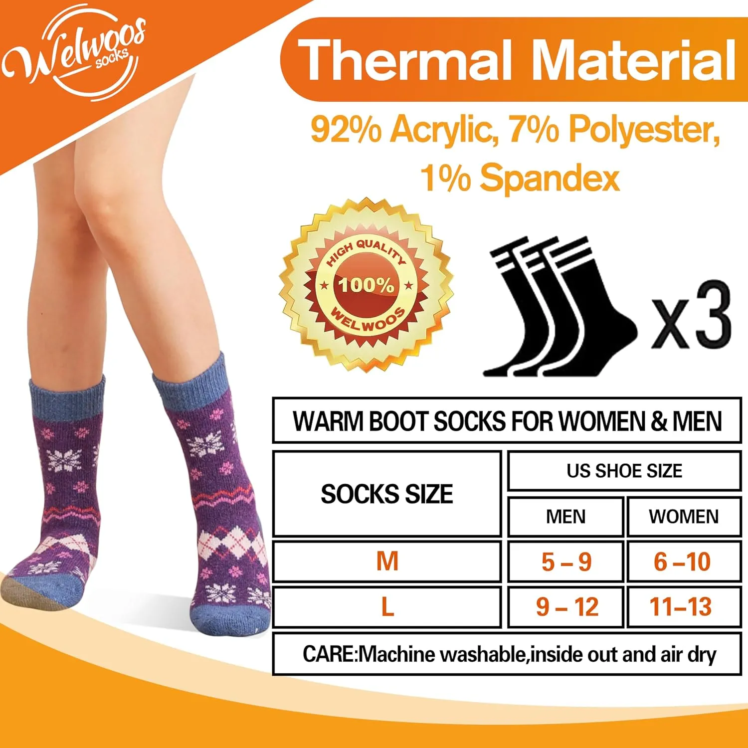 3 Pairs Warm Thermal Socks for Women & Men Winter Ski Thick Boot Insulated Socks for Cold Weather