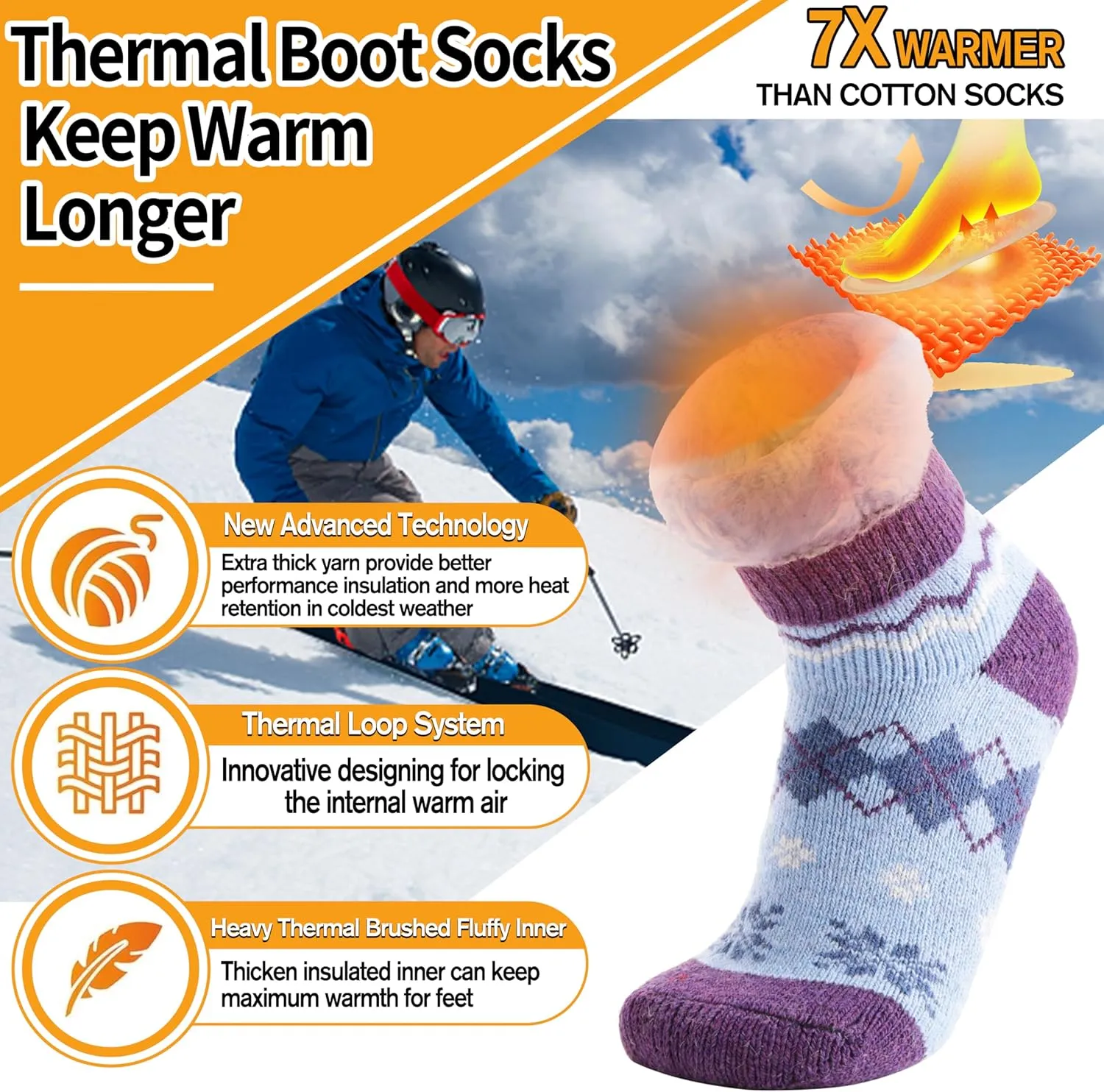 3 Pairs Warm Thermal Socks for Women & Men Winter Ski Thick Boot Insulated Socks for Cold Weather