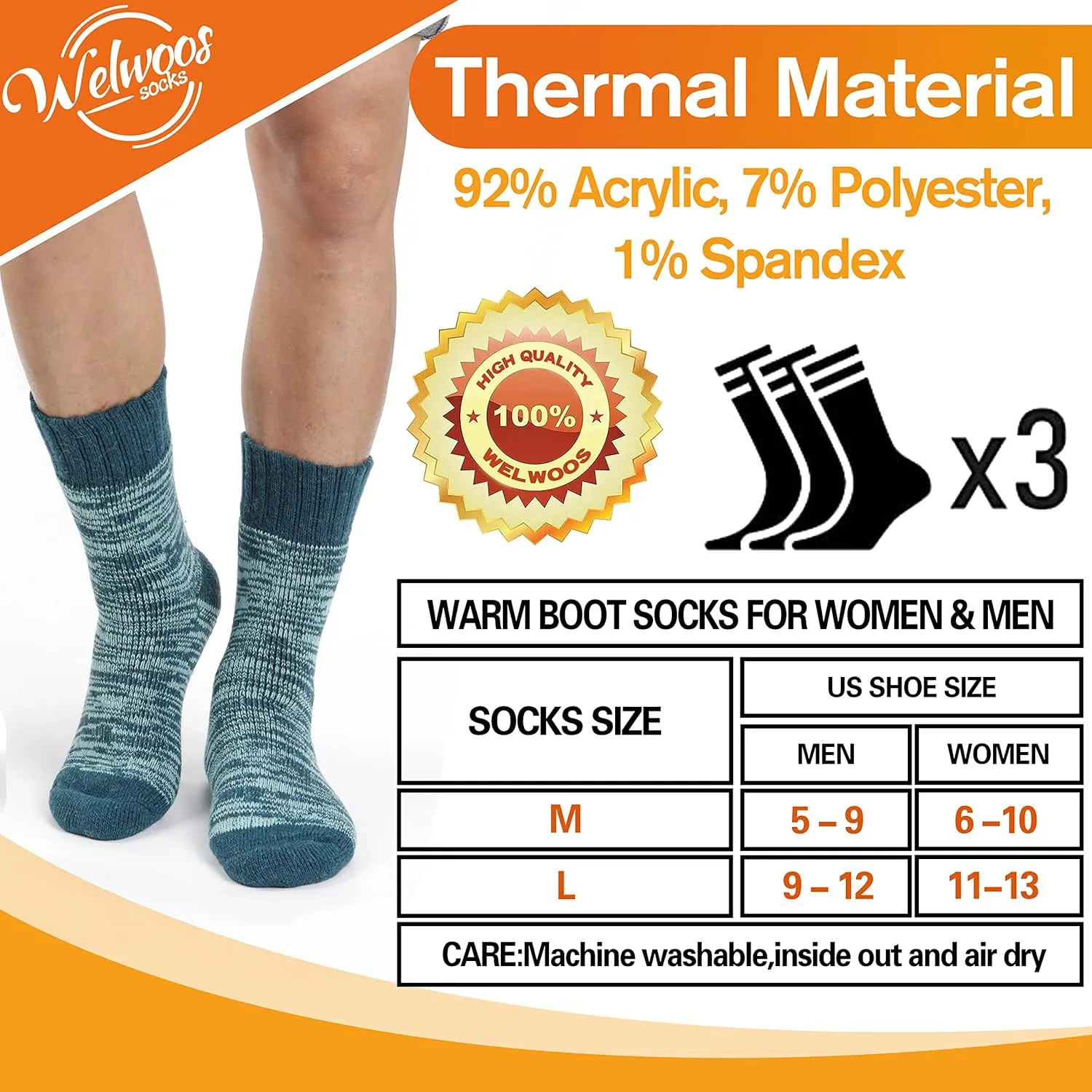 3 Pairs Warm Thermal Socks for Women & Men Winter Ski Thick Boot Insulated Socks for Cold Weather