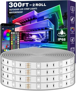 300ft Outdoor LED Strip Lights Waterproof,IP68 Outside Led Light Strips Waterproof with Bluetooth App Remote Control,Music Sync RGB Exterior Led Rope Lights,for Balcony,Deck,Roof,Garden,Pool (300FT)