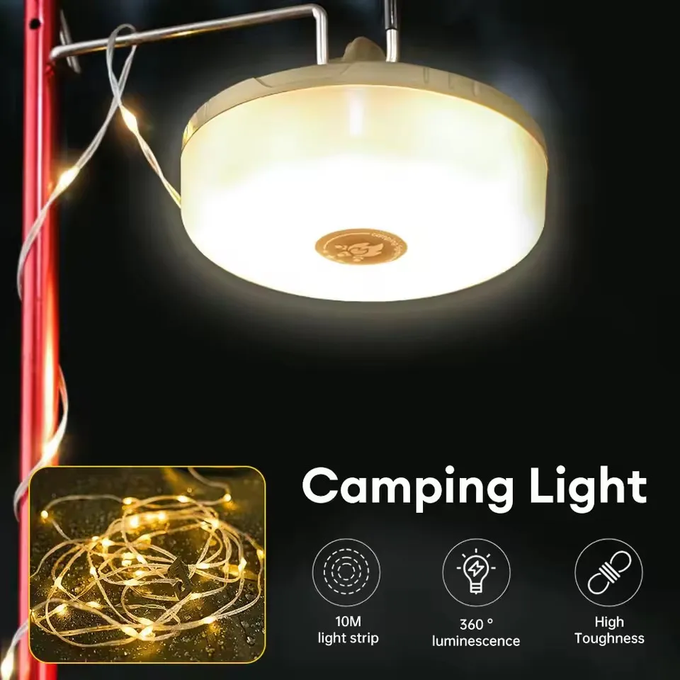 4-in-1 Camping Light LED Reel String Lights Outdoor USB Camping Lamp