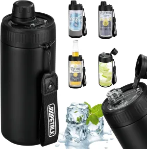 4-in-1 Universal Can Cooler Fits 12 Oz Standard, Slim Cans and Bottles   100% Leak Proof Water Bottle with Lid | Insulated for Beer, Soda, and Energy Drinks, Dishwasher Safe