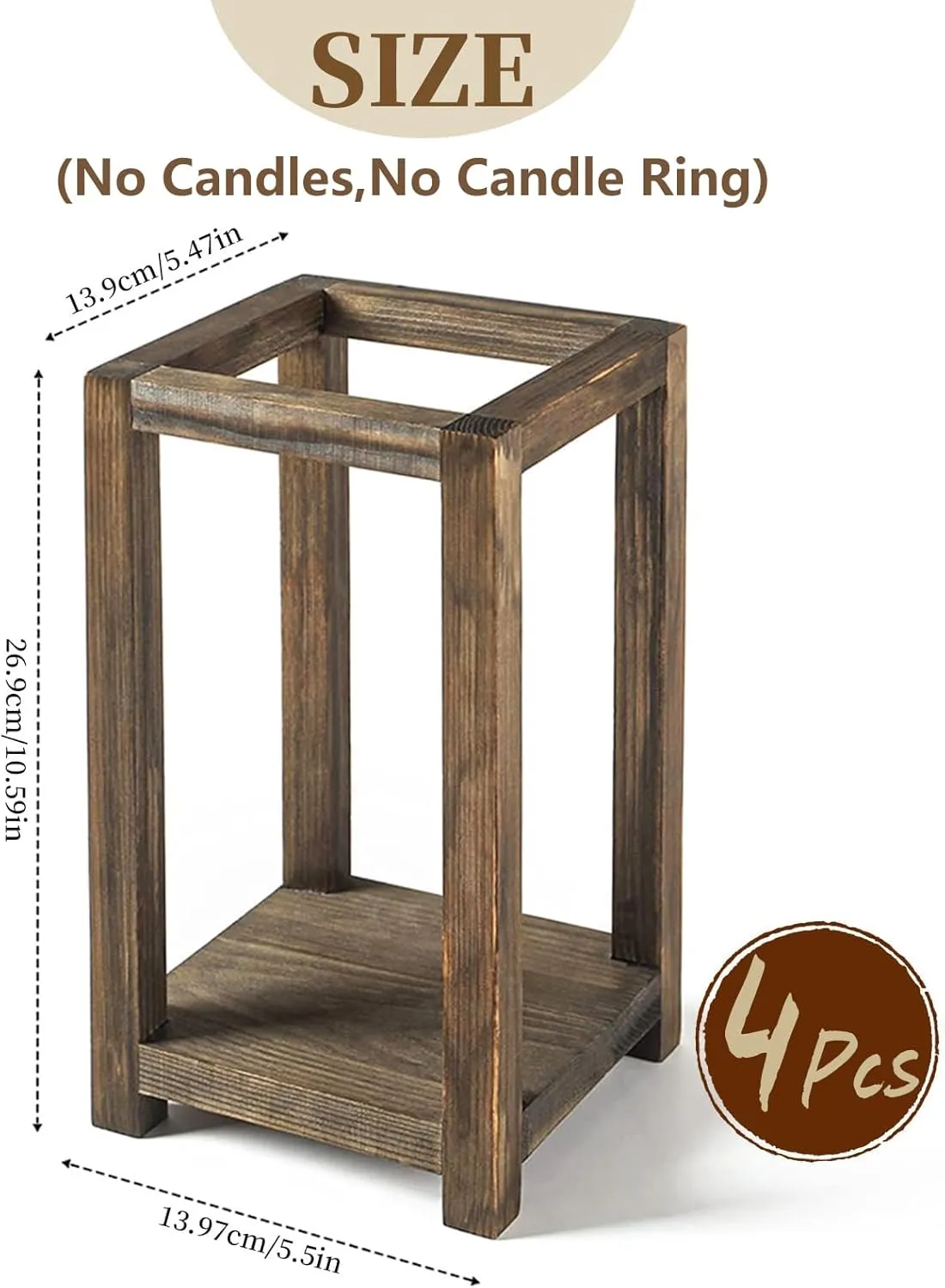 4 Pack Wooden Lanterns Wedding Centerpiece Candle Lantern Table Decorative Indoor Lantern Bulk Rustic Wedding Decoration Wood Farmhouse Lantern Decor Candle Holders Country Barn Party
