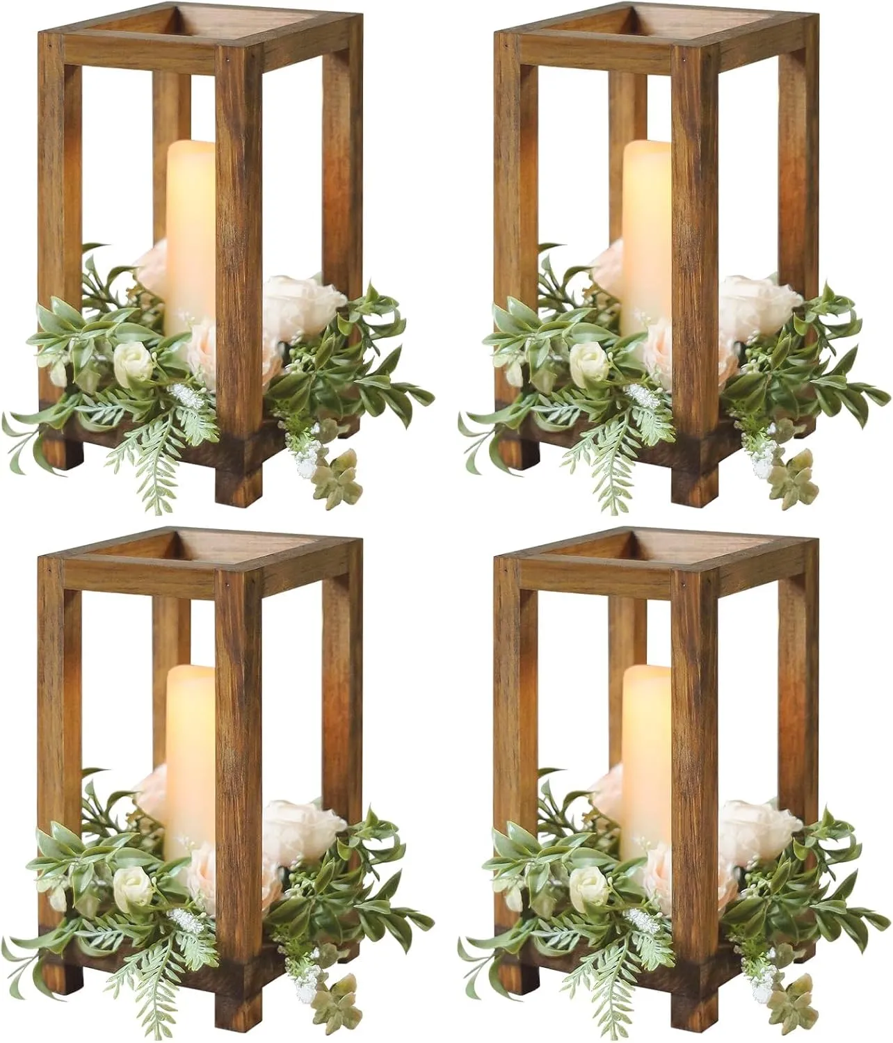 4 Pack Wooden Lanterns Wedding Centerpiece Candle Lantern Table Decorative Indoor Lantern Bulk Rustic Wedding Decoration Wood Farmhouse Lantern Decor Candle Holders Country Barn Party