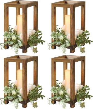 4 Pack Wooden Lanterns Wedding Centerpiece Candle Lantern Table Decorative Indoor Lantern Bulk Rustic Wedding Decoration Wood Farmhouse Lantern Decor Candle Holders Country Barn Party