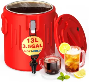 5-IN-1 Insulated Beverage Dispenser, Water Jug Dispenser with Spout for 3 to 5 Gallon Bottle, Stainless Steel Water Dispenser for Hot & Cold Liquid, Portable Cooler Jug for Camping, 3.5 Gallon