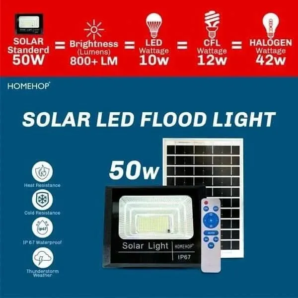 50W solar LED flood light waterproof for outdoor for Home Garden Wall Compound Patio Automatic with Remote Control (Renewed)