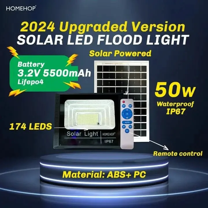 50W solar LED flood light waterproof for outdoor for Home Garden Wall Compound Patio Automatic with Remote Control (Renewed)