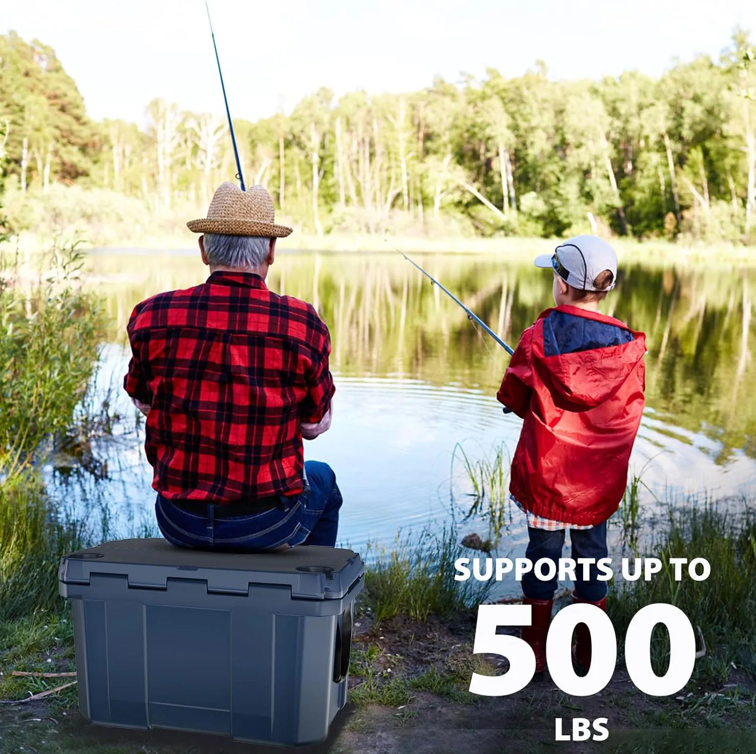 60 Quart Hard Cooler, Insulated Ice Chest Box Holds Ice for up to 6 Days, Portable Cooler with Nylon Rope Handles, Cup Holders, Double Latches for Camping Drink, Beach, Picnic, Fishing, Boat, Barbecue