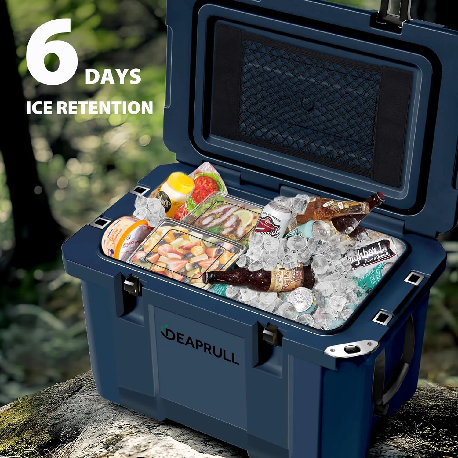 60 Quart Hard Cooler, Insulated Ice Chest Box Holds Ice for up to 6 Days, Portable Cooler with Nylon Rope Handles, Cup Holders, Double Latches for Camping Drink, Beach, Picnic, Fishing, Boat, Barbecue