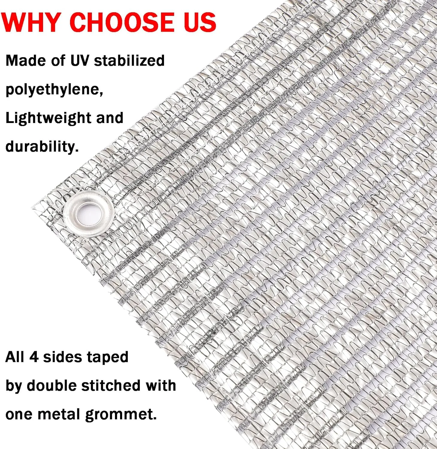 65% Aluminum Foil Shade Cloth with Grommets Mesh Sun Block Fabric Cover Canopy Sun Reflect Pet Shade Garden 8ft x 12ft