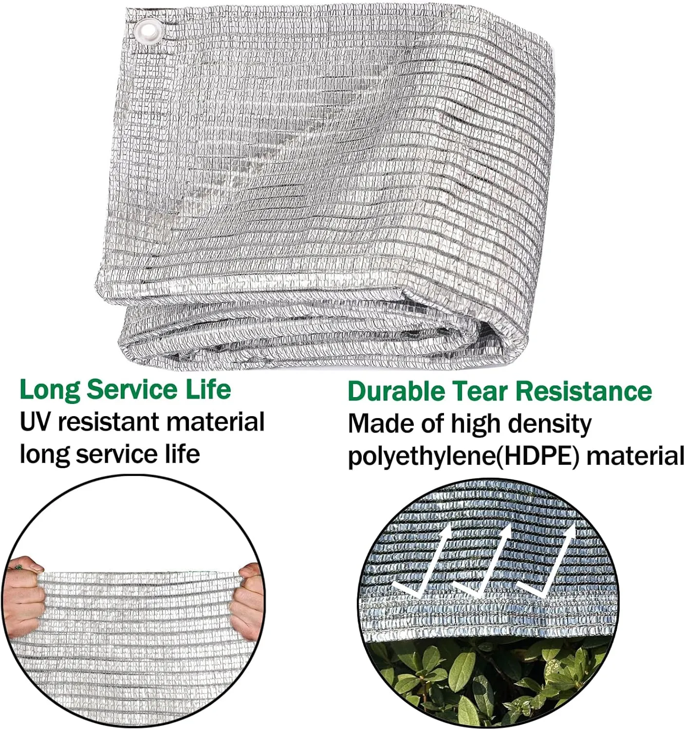 65% Aluminum Foil Shade Cloth with Grommets Mesh Sun Block Fabric Cover Canopy Sun Reflect Pet Shade Garden 8ft x 12ft