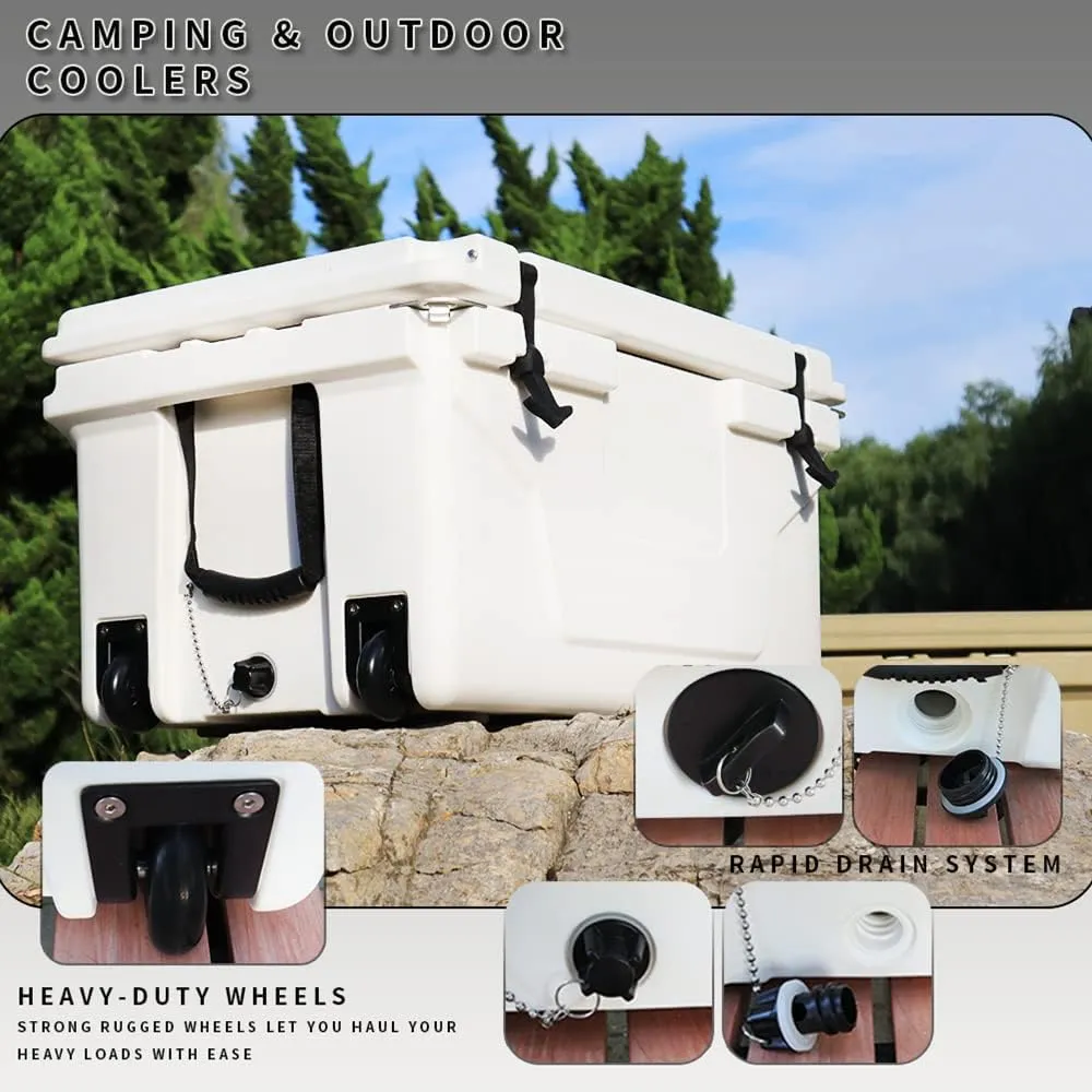65 Quart Ultra-Light Wheeled Cooler, Insulated Cooler with Wheels and Handles, Portable Ice Chest Box for Beach, Drink, Camping, Picnic, Fishing, Boat, Barbecue, Keeps Ice Up to 5 Days