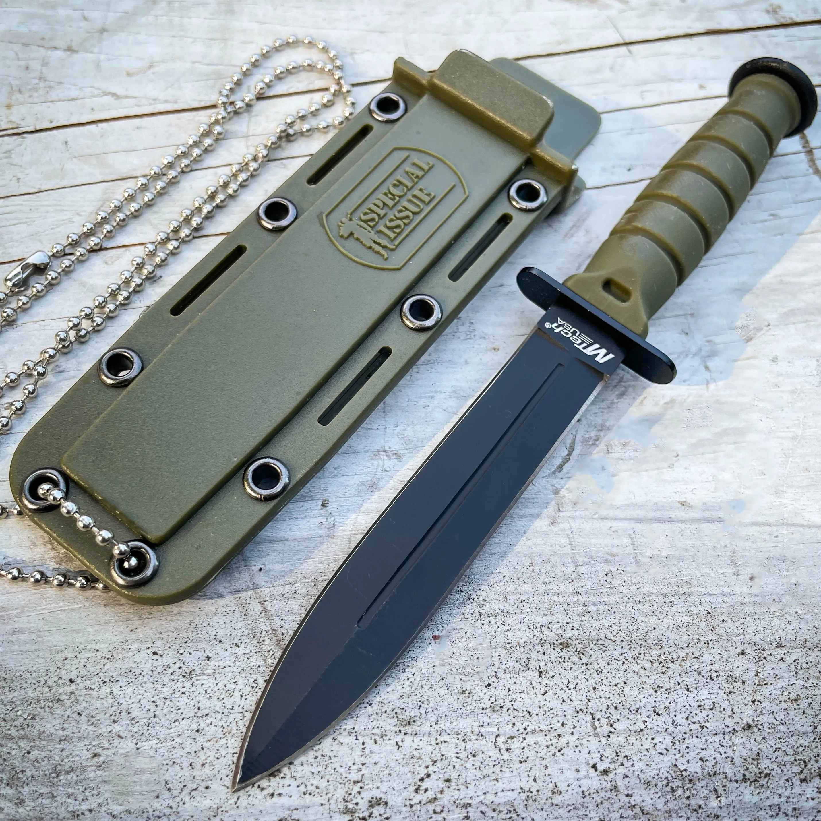 6" Military Kabai Tactical Combat FIXED Black Neck Knife w/ Chained Sheath