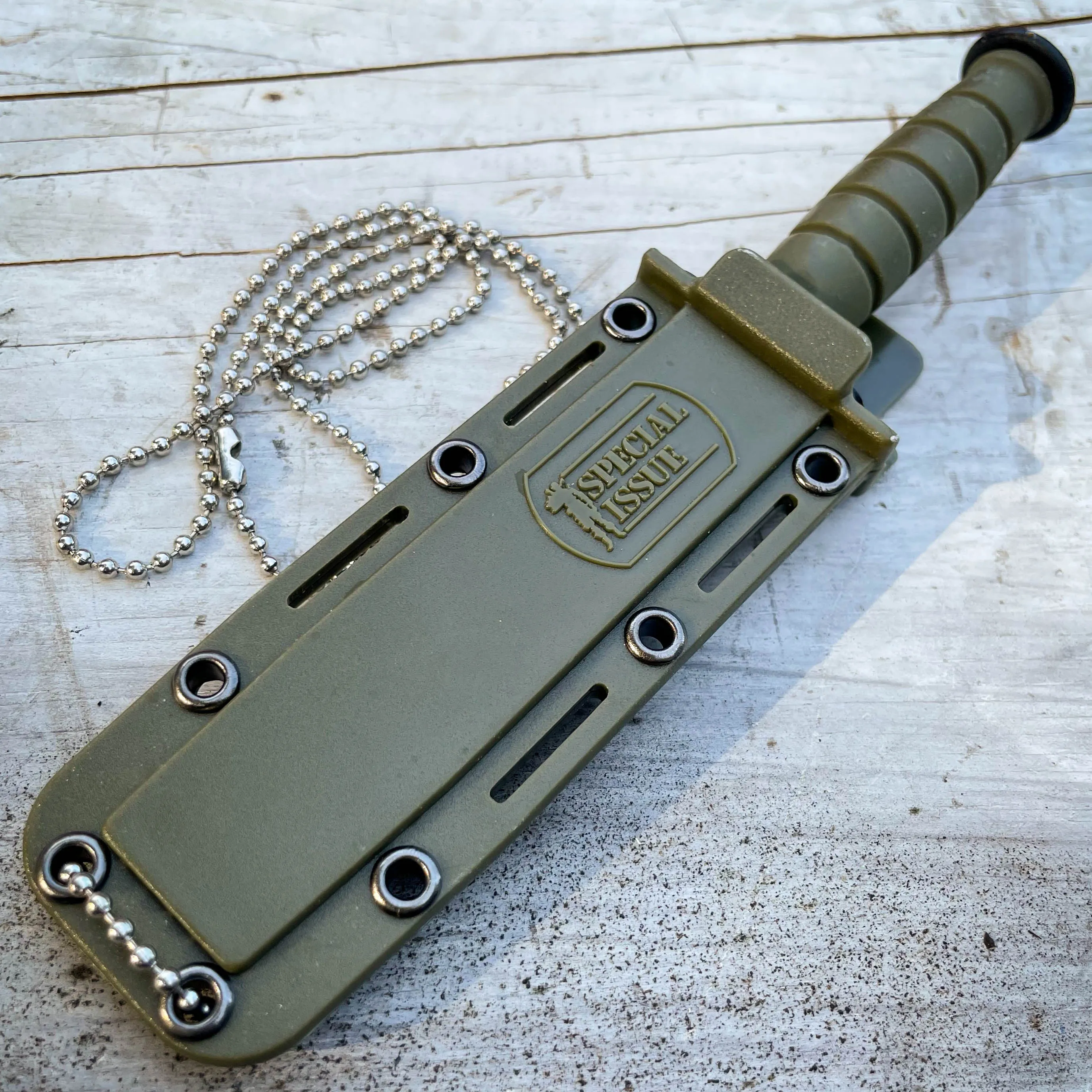 6" Military Kabai Tactical Combat FIXED Black Neck Knife w/ Chained Sheath