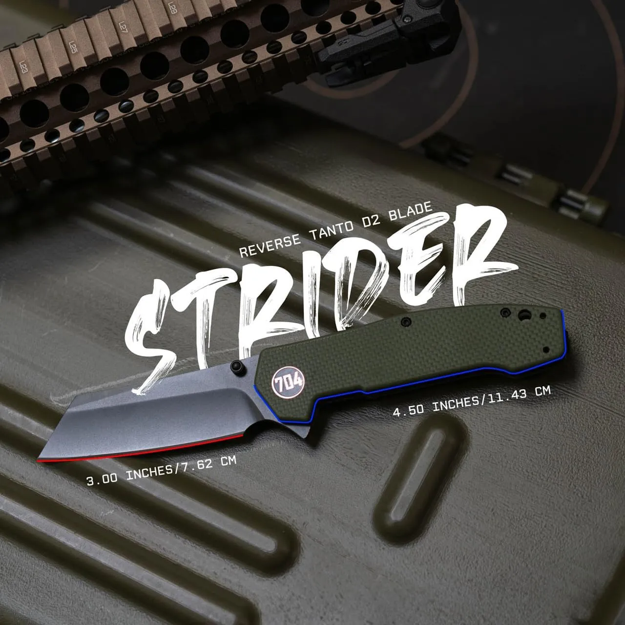 704 Gear Strider EDC Folding Pocket Knife | 3" Reverse Tanto Blade, G10 Handle, Ambidextrous Thumb Stud, Reversible Pocket Clip