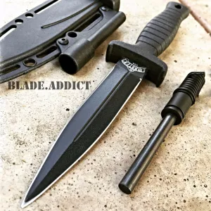 7" Double Edge Military Tactical Hunting Dagger Boot Neck Knife   Fire Starter Black