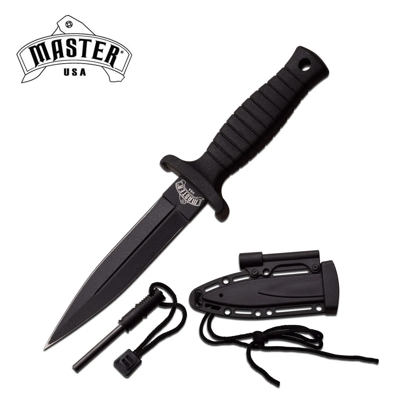7" Double Edge Military Tactical Hunting Dagger Boot Neck Knife   Fire Starter Black