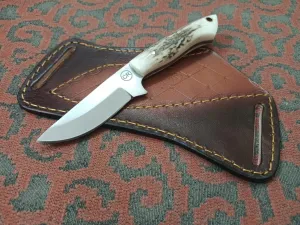 7" Handmade Fixed Blade Cowboy Skinner/Hunting knife with Leather Sheath, Stainless Steel Razor Sharp Blade and Stag Handle for Hunting, Bushcrafting, Camping and Hiking, Fighting, Fishing, Kitchen knife,