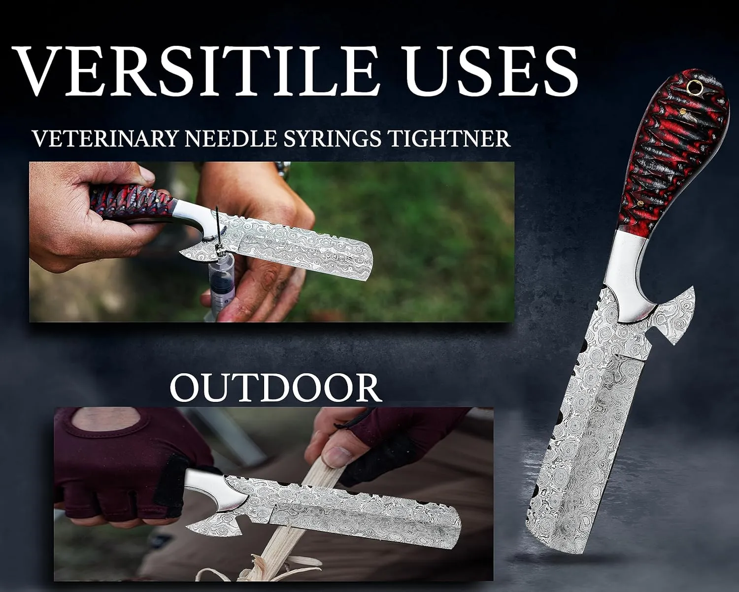 8" Handmade Damascus Bull Cutter Knife with Leather Sheath - Western Cowboy knife for Hunting, Skinning, Camping, and outdoor activities