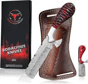 8" Handmade Damascus Bull Cutter Knife with Leather Sheath - Western Cowboy knife for Hunting, Skinning, Camping, and outdoor activities