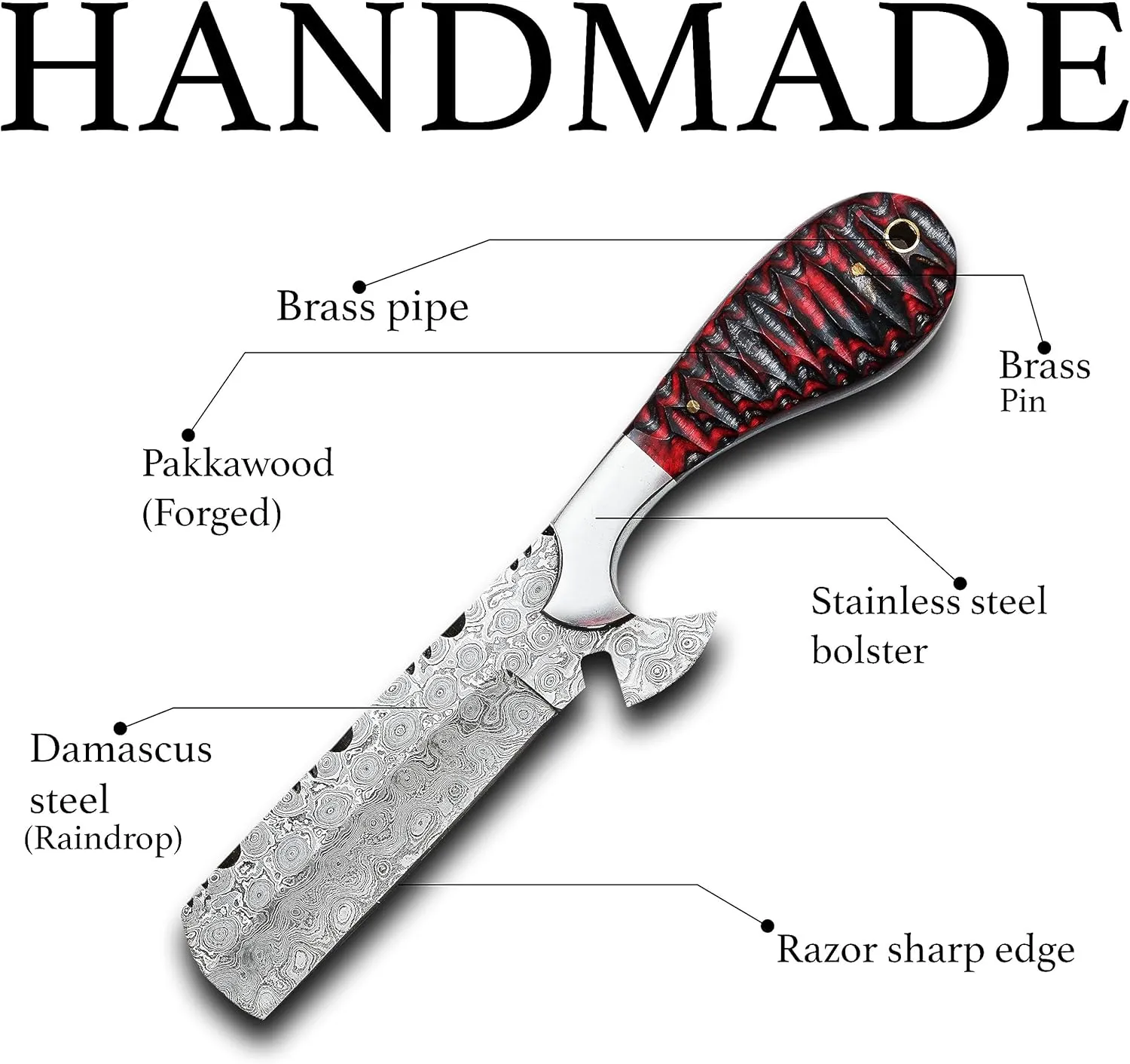 8" Handmade Damascus Bull Cutter Knife with Leather Sheath - Western Cowboy knife for Hunting, Skinning, Camping, and outdoor activities