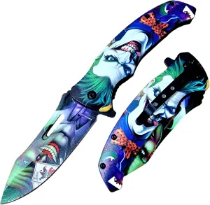 8" Joker Print Handle With Pocket Clip Stainless Steel Blade TACTICAL Hunting FOLDING Open Blade POCKET KNIFE Gift Men
