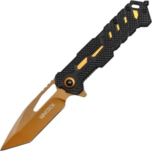 8" Overall Two Tone Aluminum Handle Spring Assisted Folding Pocket Knife (Orange)