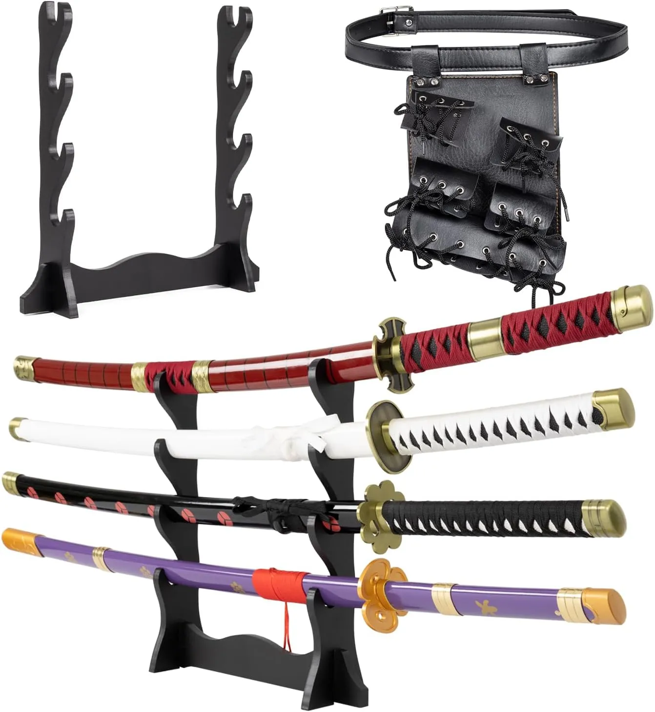 Adust Carbon Steel Roronoa Zoro Swords, Real Metal Anime Sword, Roronoa Zoro Cosplay Costume 41 inch Overall, Japanese Zoro Katana Samurai Sword 3-Piece Set/4-Piece Set