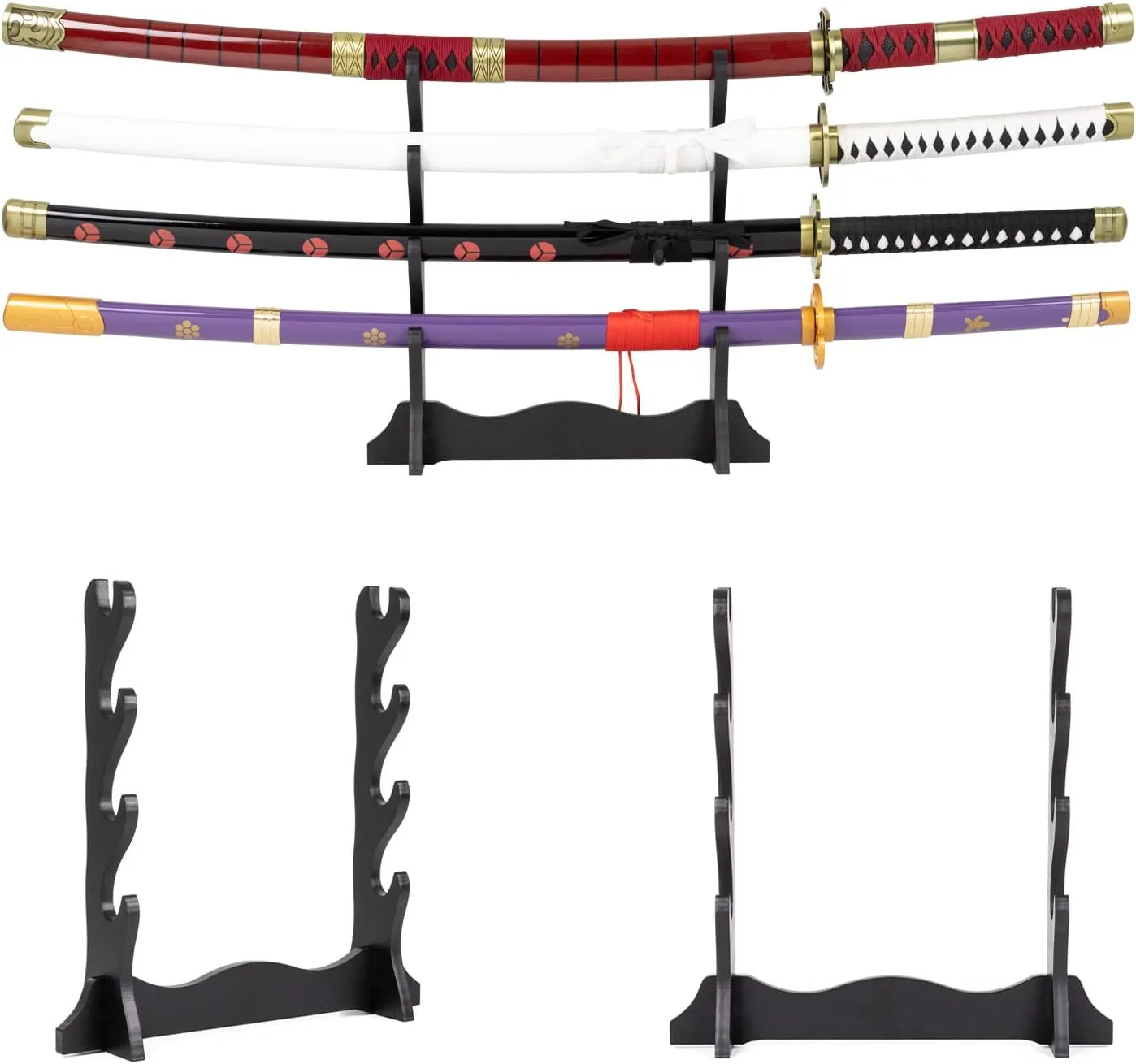 Adust Carbon Steel Roronoa Zoro Swords, Real Metal Anime Sword, Roronoa Zoro Cosplay Costume 41 inch Overall, Japanese Zoro Katana Samurai Sword 3-Piece Set/4-Piece Set