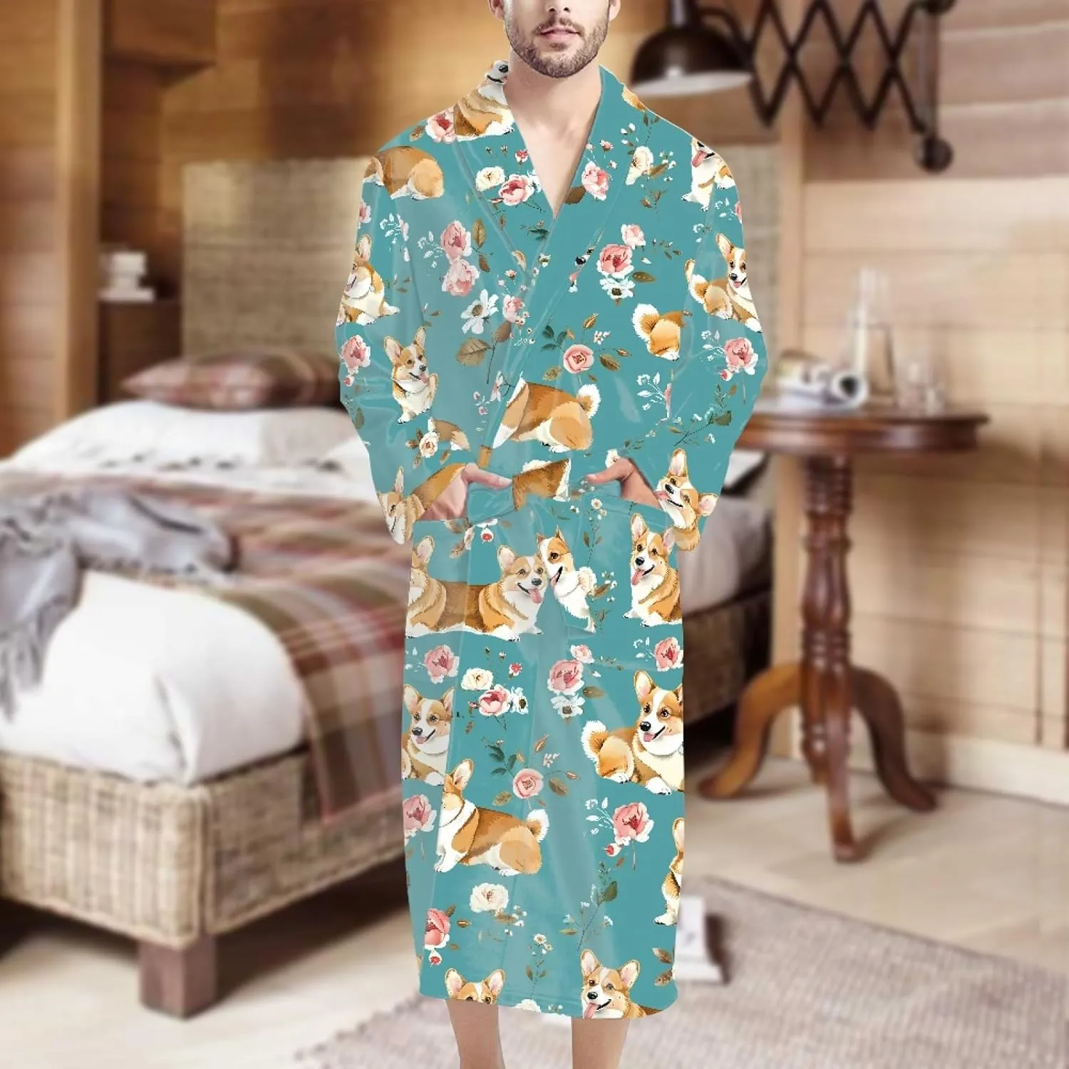 AFPANQZ Men's Bathrobe Big and Tall Full Length Sleepwear Long Sleeve Lightweight Pajama Shawl Robe with Pockets Nightgown