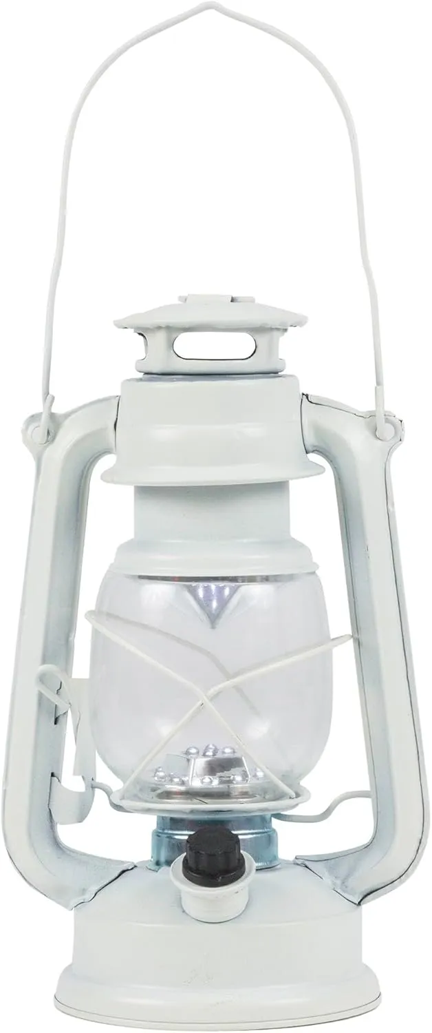 Alpine Corporation Indoor Outdoor White Hurricane Lantern with Cool White LED Lights