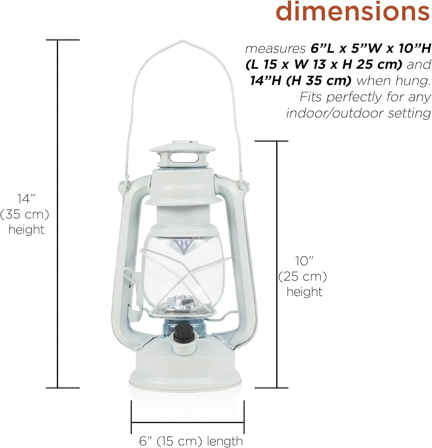 Alpine Corporation Indoor Outdoor White Hurricane Lantern with Cool White LED Lights