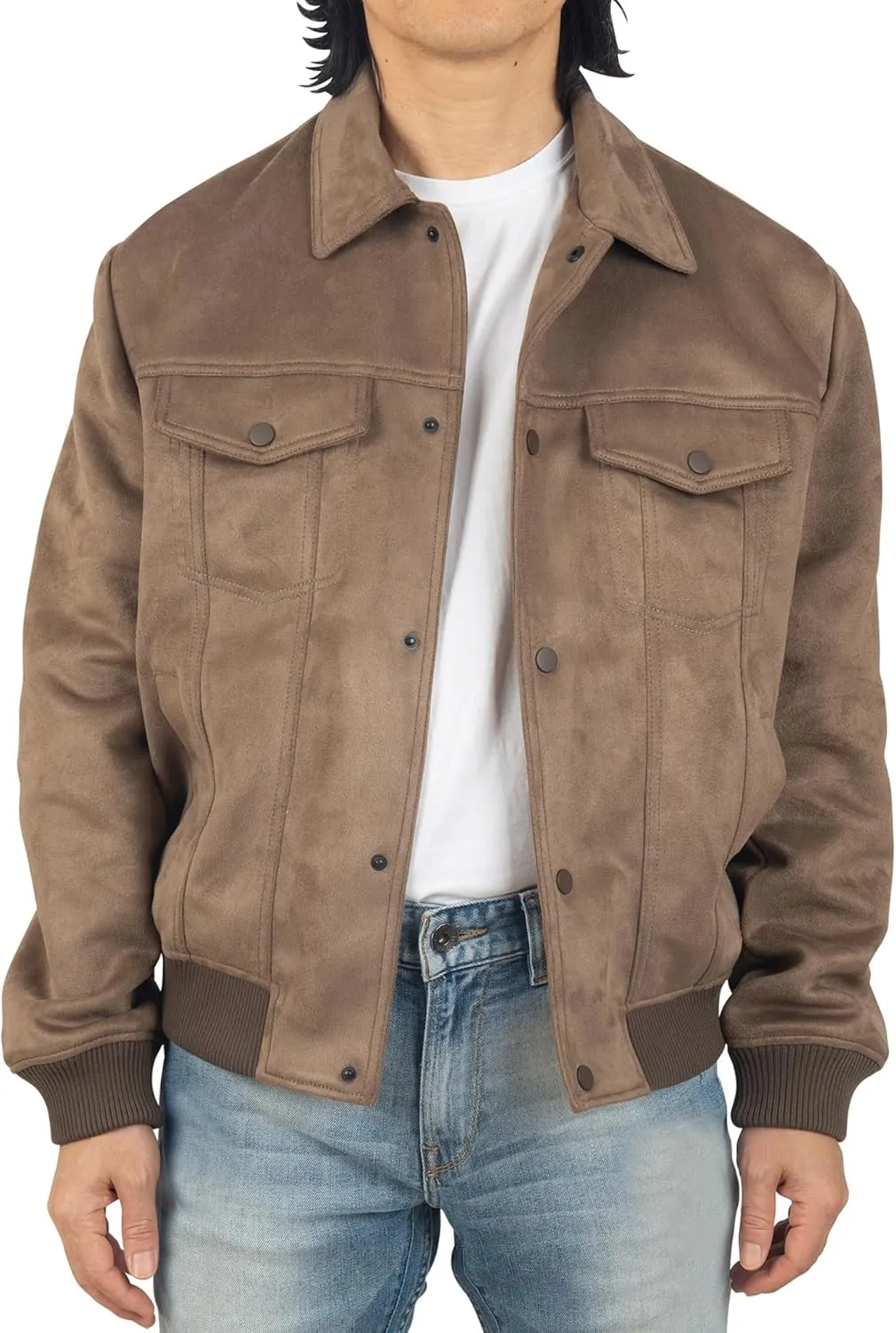 Alpine Swiss Blake Mens Vegan Suede Bomber Jacket Lightweight Slim Fit Casual Softshell Coat