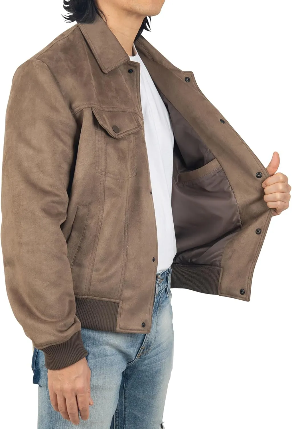 Alpine Swiss Blake Mens Vegan Suede Bomber Jacket Lightweight Slim Fit Casual Softshell Coat